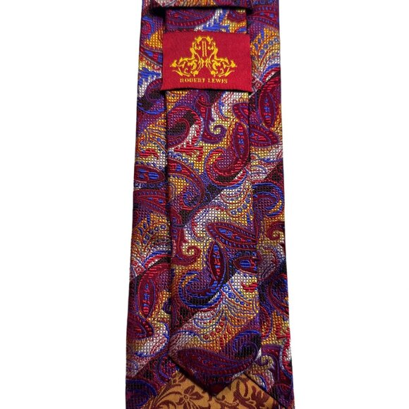 Robert Lewis Paisley Silk Tie – Vintage Elegance with Ornate Detailing - Picture 4 of 6